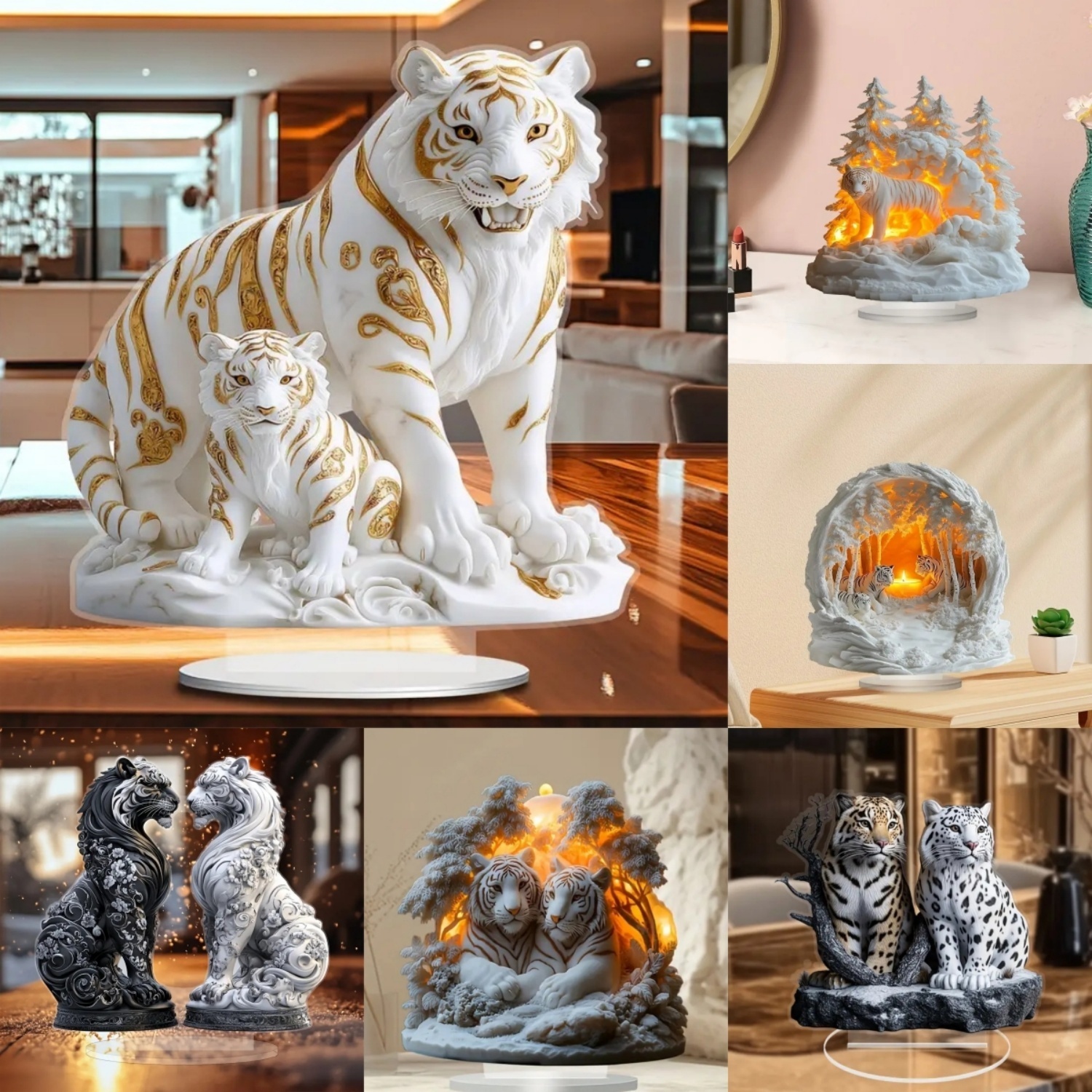 Home Office For Two - Two Tigers Statue,2D Flat Animals Acrylic