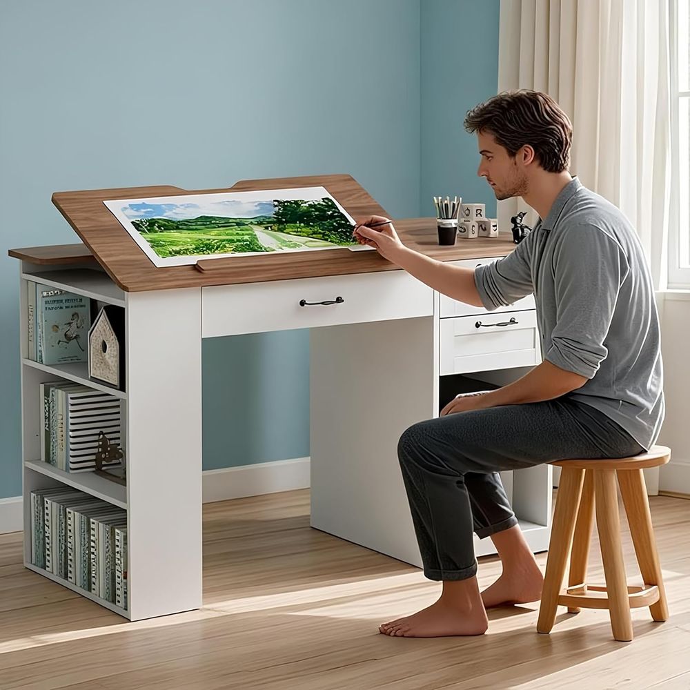 Home Office Work - Adjustable Desk with Storage and Open