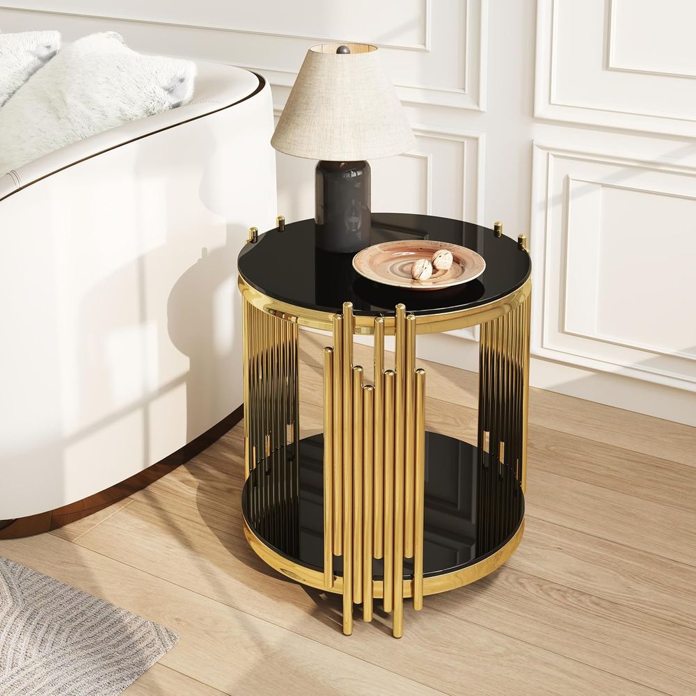 Home Office For Two - 20 Two-Tier Gold Circle Glass End