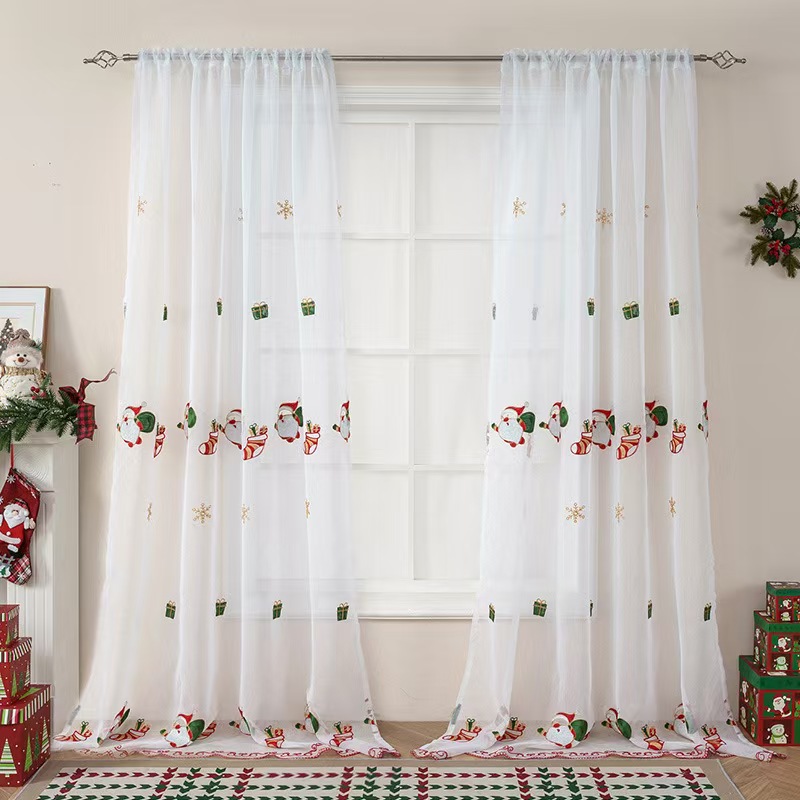Home Office Rate - 1PC White Christmas Sheer Curtains for