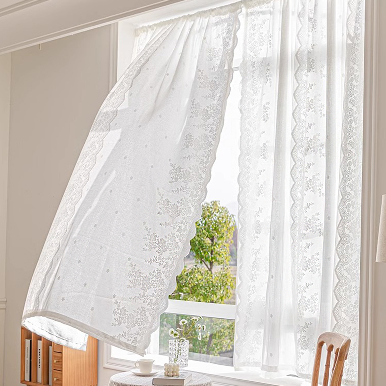 Home Office Rate - 1Panel, Four-Row Flower Romantic Lace Gauze