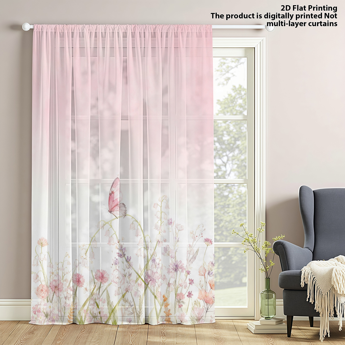 Home Office Rate - Flower Series Sheer Curtain, Good Quality