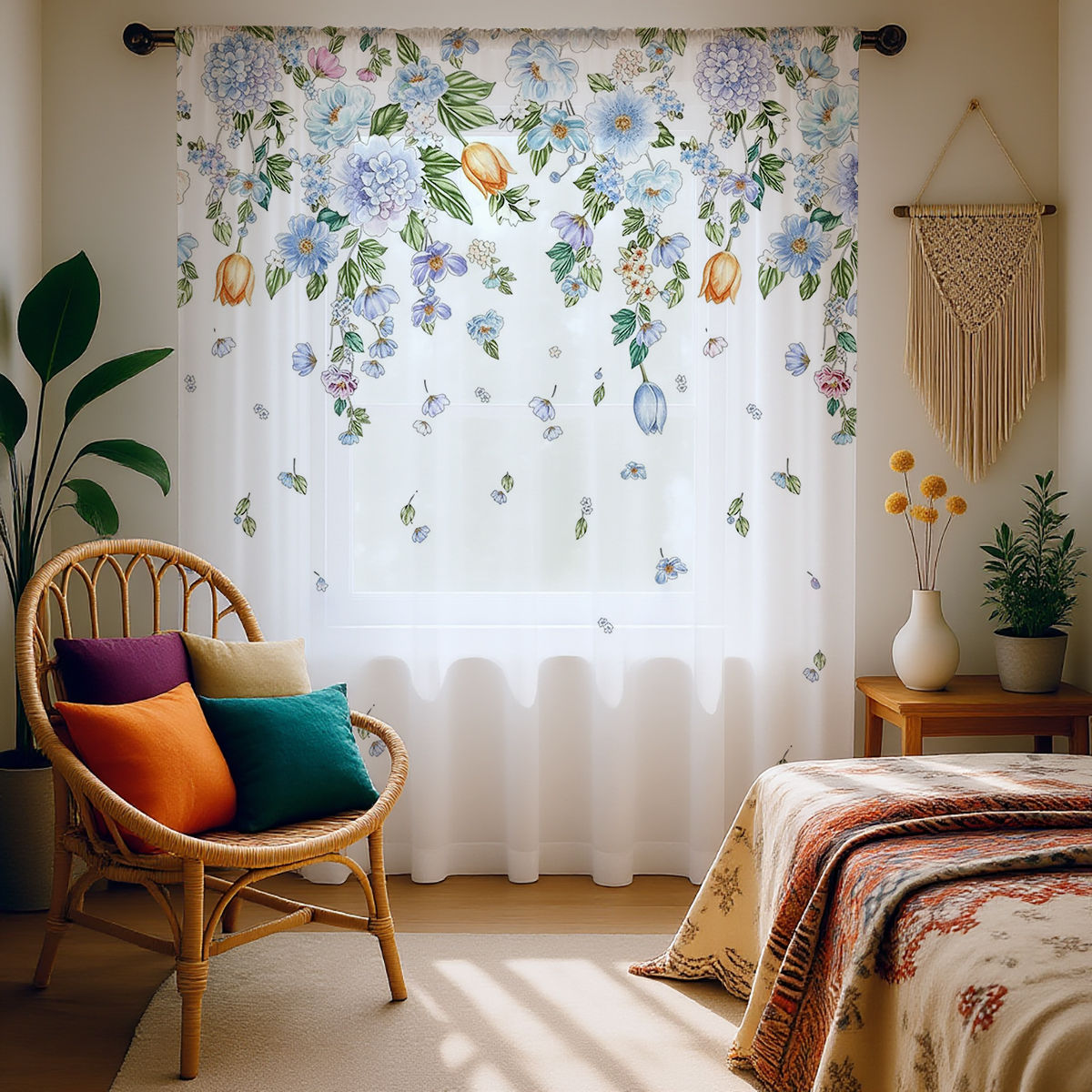 Home Office Rate - Floral Sheer Curtain, Good Quality Asazal