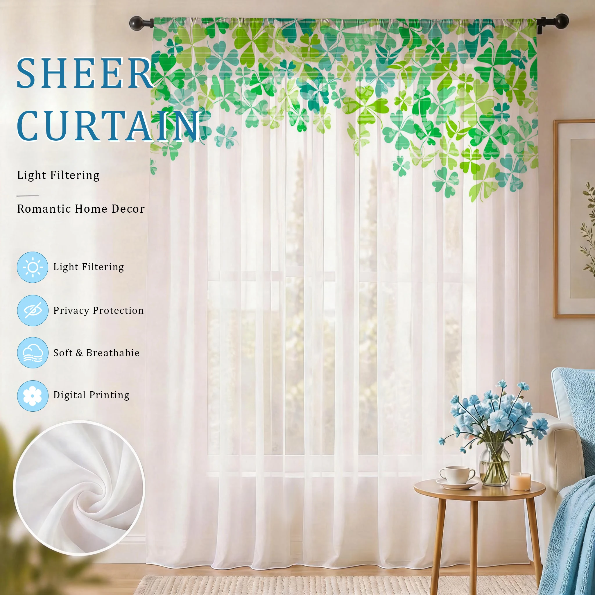 Home Office Rate - Light blue Modern Gradient Sheer Curtain,