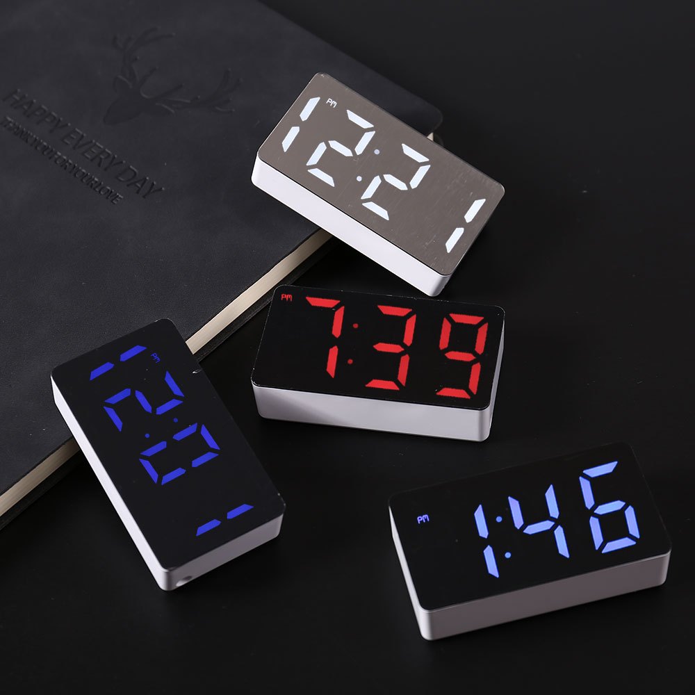 Led Desk Clock - LED Electronic Watch Mirror Alarm Clock