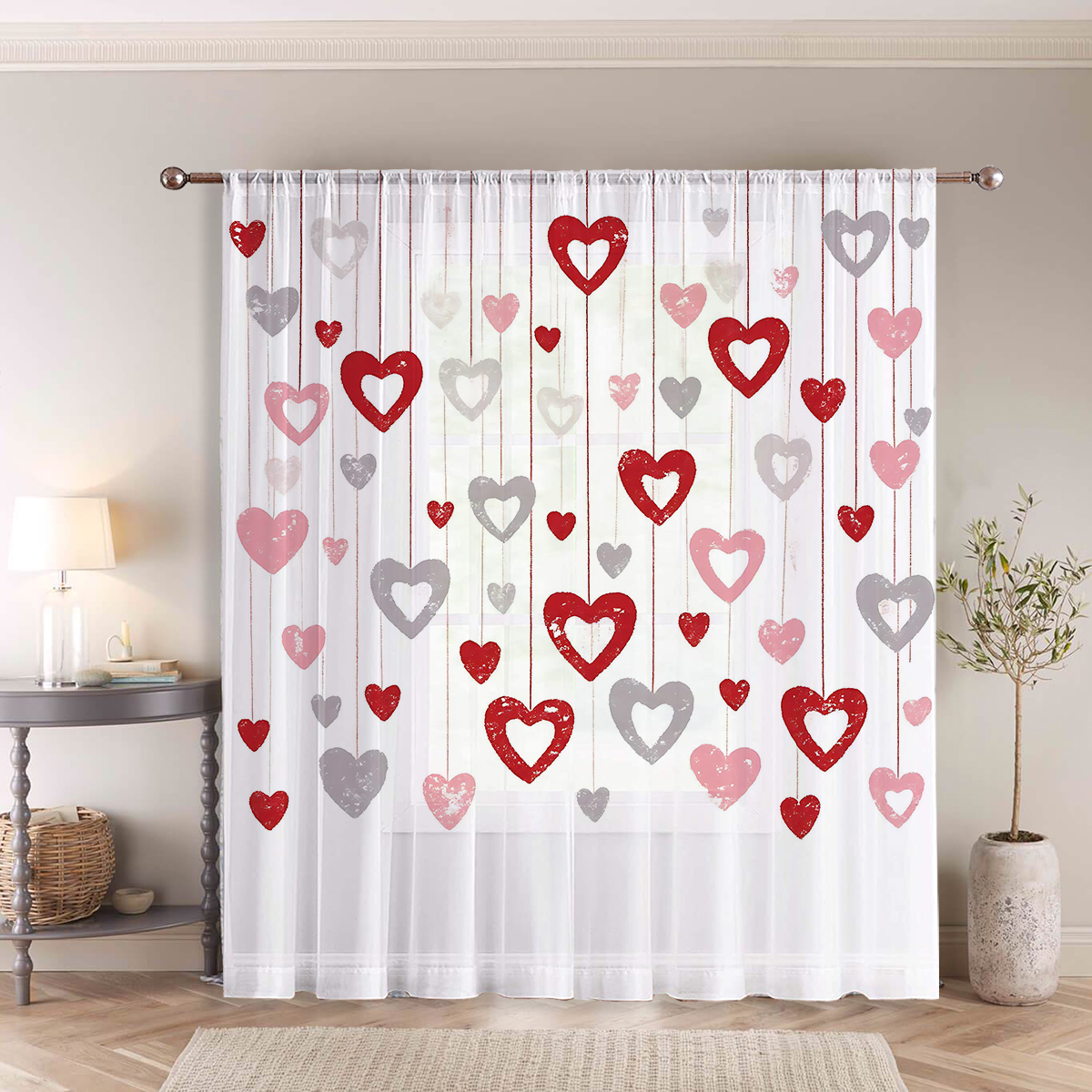 Home Office Rate - One-Piece Color-Block Heart Window Curtain Sweet
