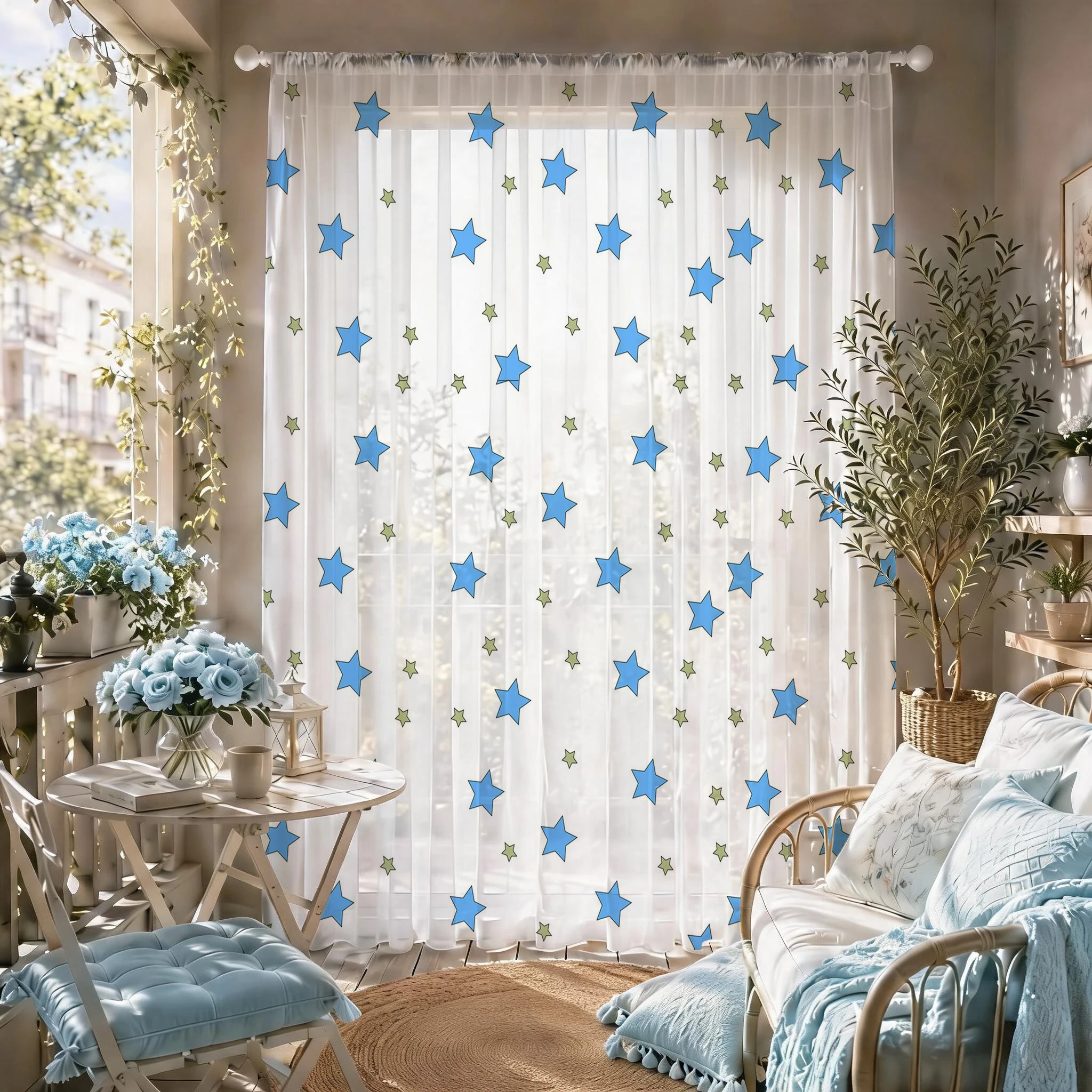 Home Office Rate - Blue Star Modern Gradient Sheer Curtain,
