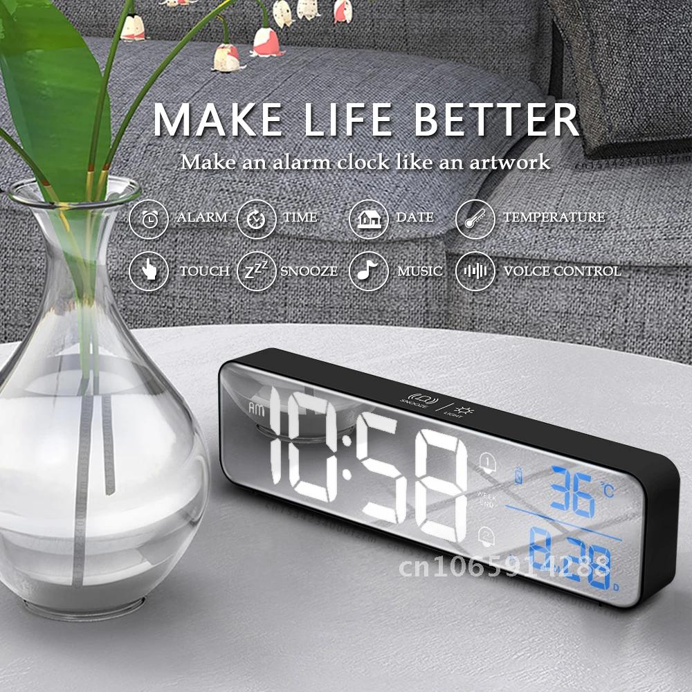 Led Desk Clock - Music Alarm Digital LED Clock Temperature