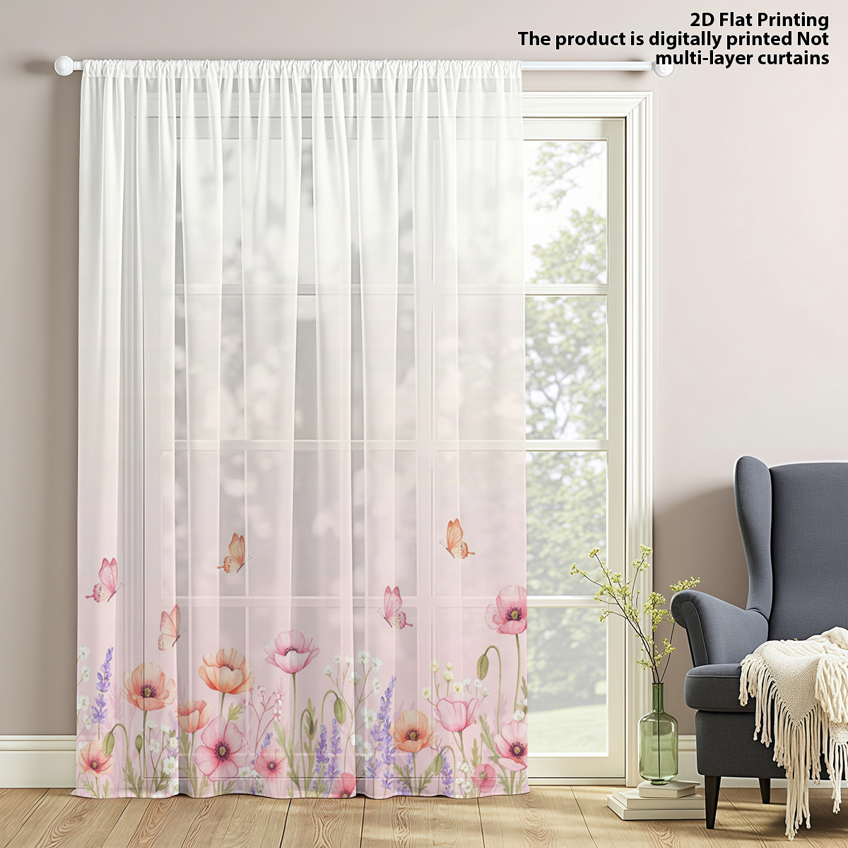 Home Office Pc - 1 PC Poppy Gradient Print Sheer