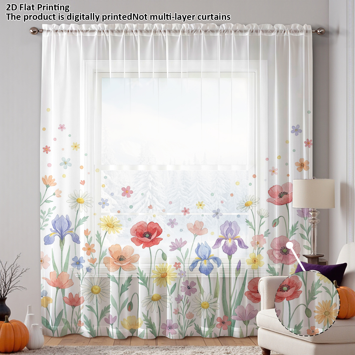 Floral Privacy Sheer Curtain,G - مراجعة Home Office Rate وسعره