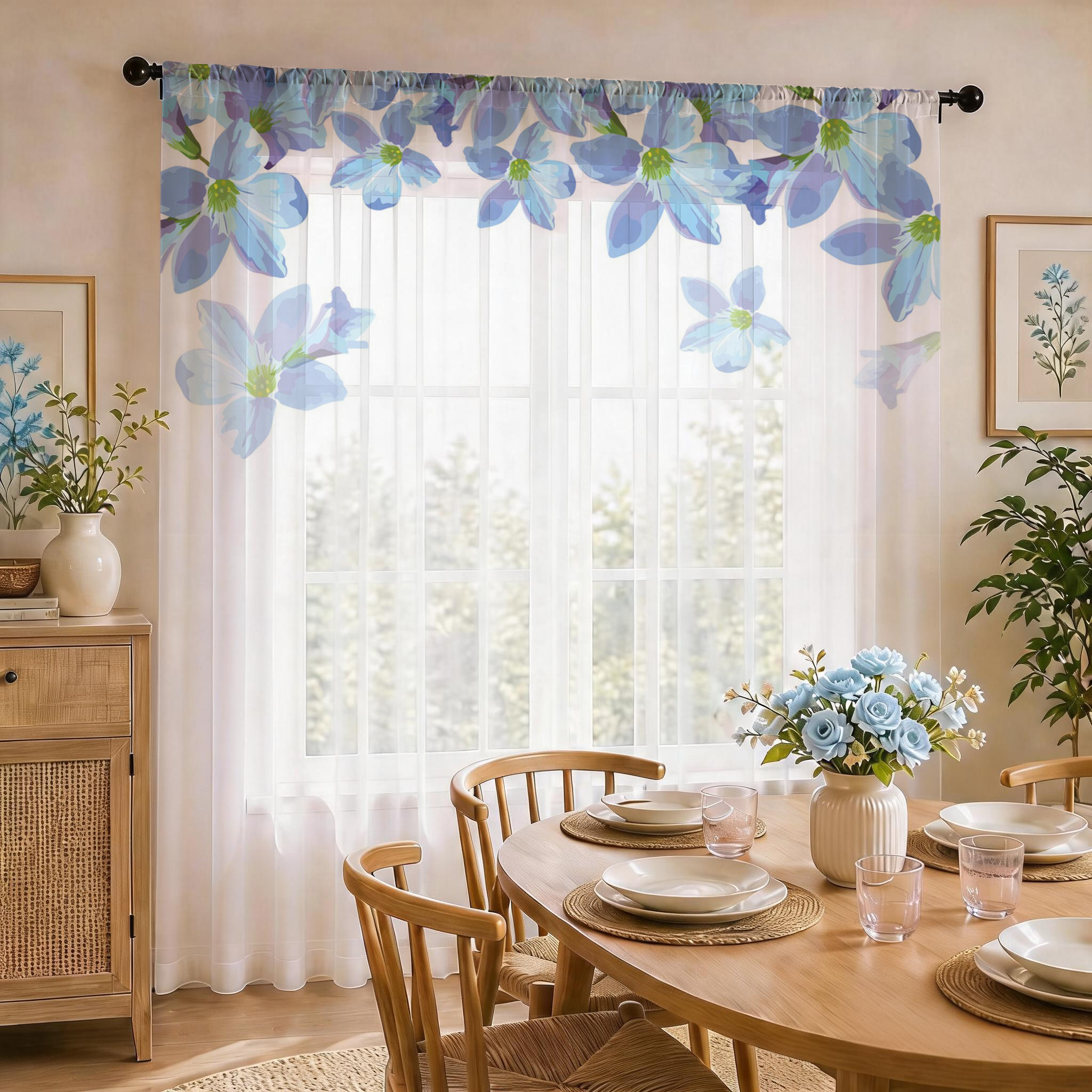 Blue Floral Gradient Sheer Cur - مراجعة Home Office Rate وسعره