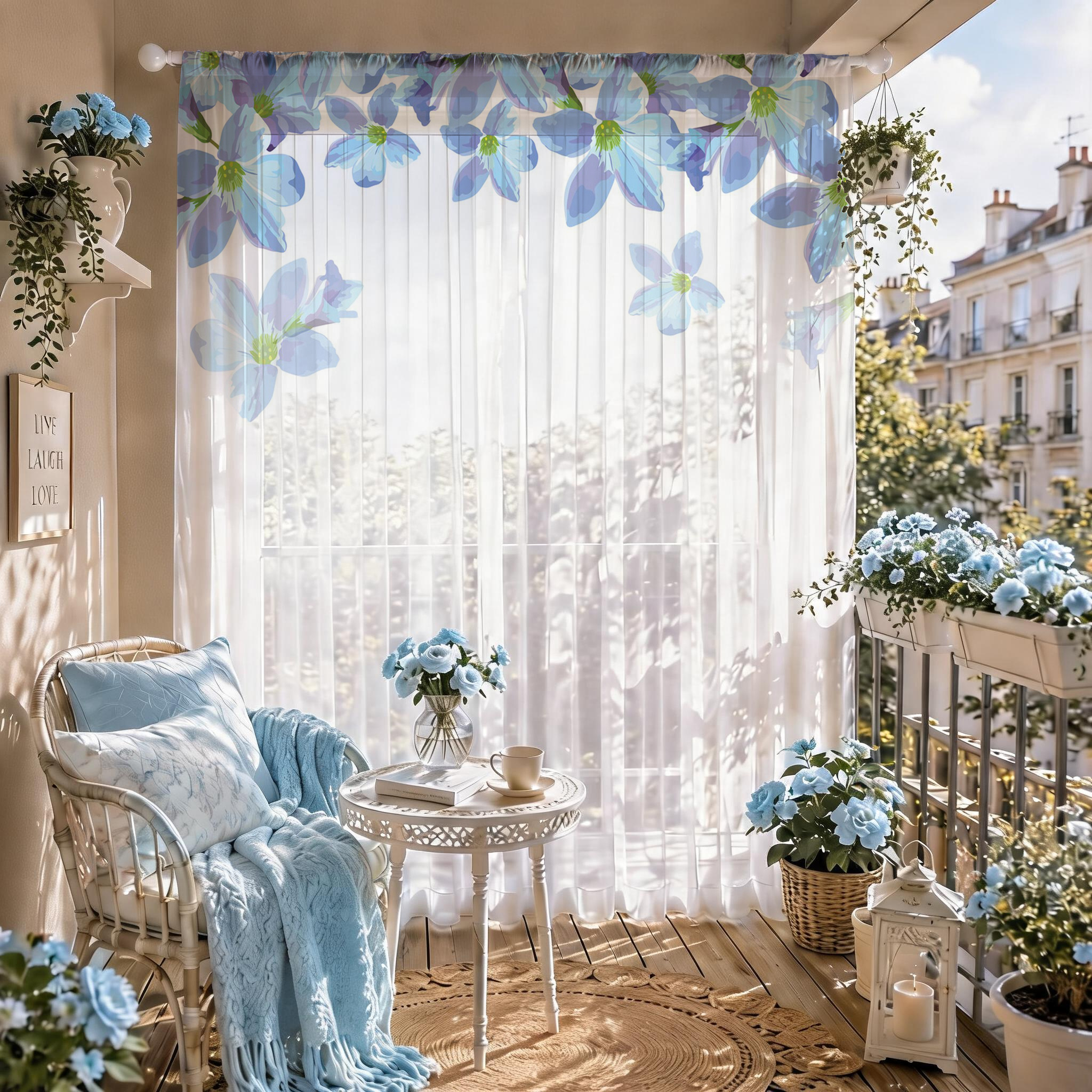Blue Floral Gradient Sheer Cur - مراجعة Home Office Rate وسعره
