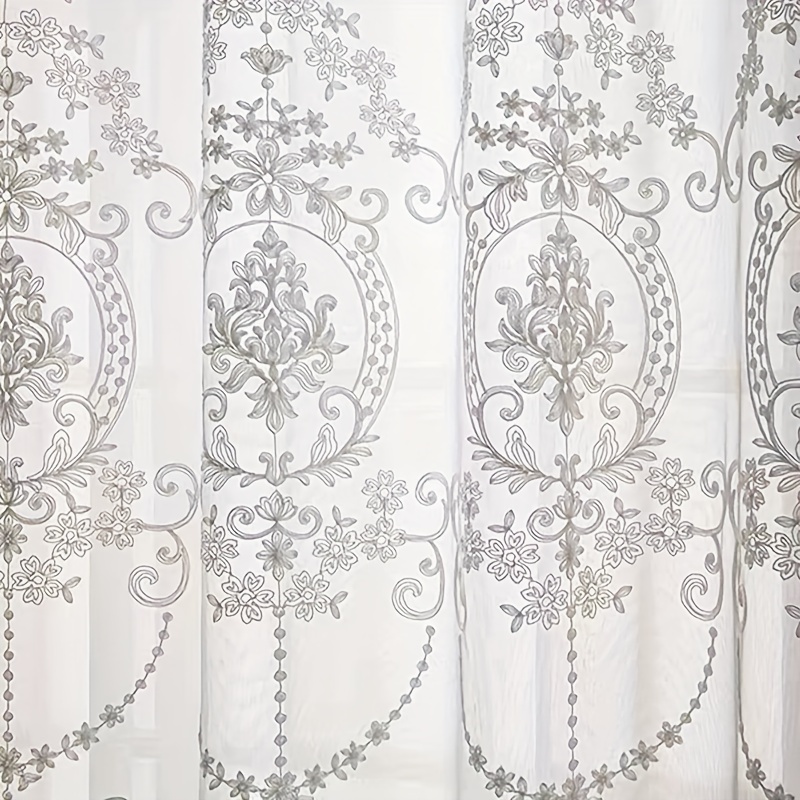 1pc White Embroidered Sheer Cu - مراجعة Home Office Rate وسعره