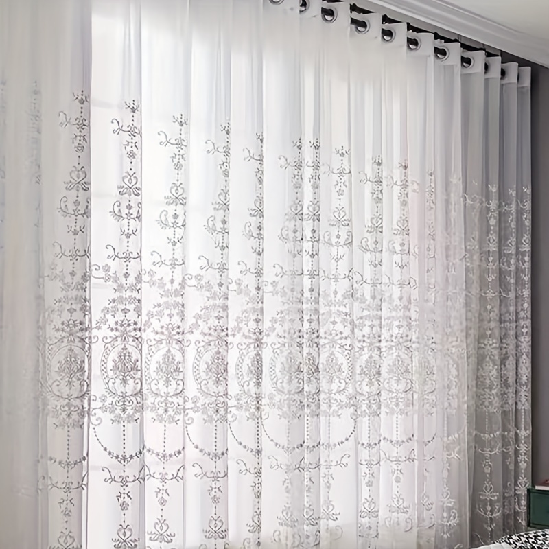 1pc White Embroidered Sheer Cu - مراجعة Home Office Rate وسعره