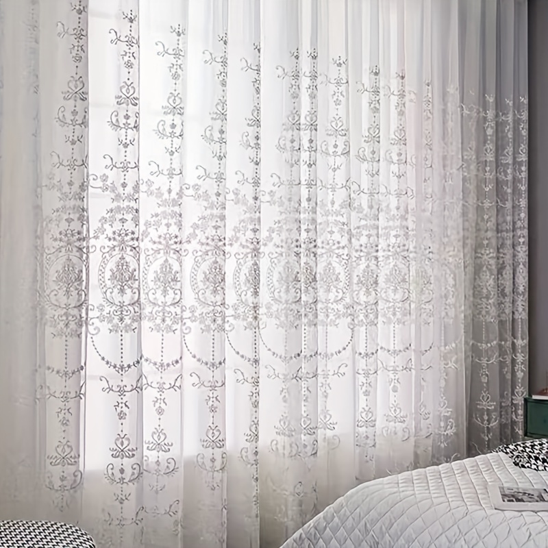 1pc White Embroidered Sheer Cu - مراجعة Home Office Rate وسعره