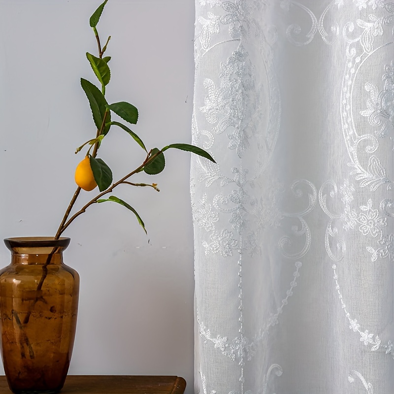 1pc White Embroidered Sheer Cu - مراجعة Home Office Rate وسعره
