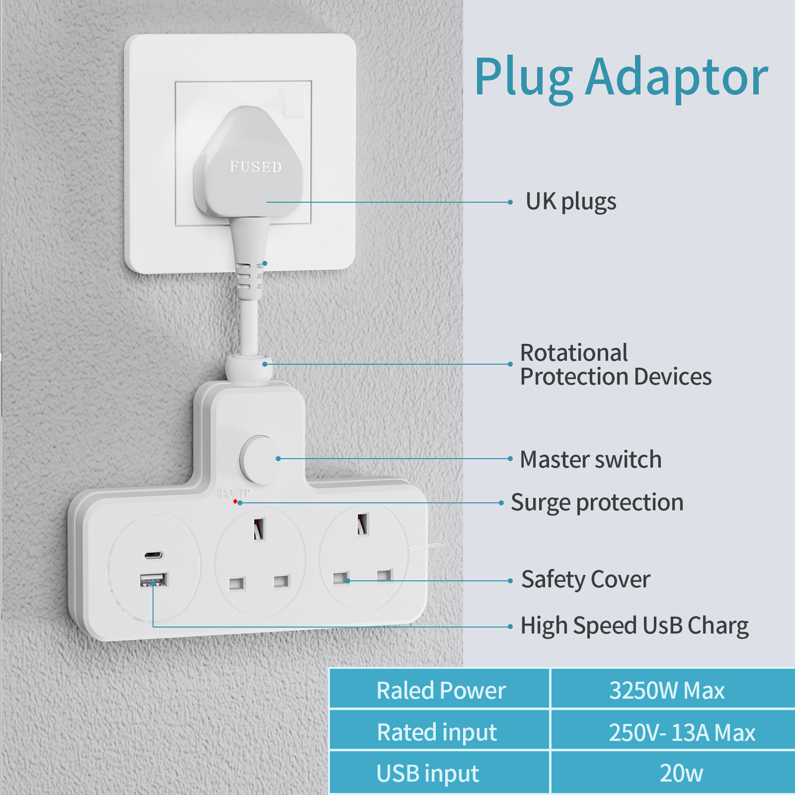 UK Power Plug Wall Outlet 13A  - مراجعة Home Office In Uk وسعره