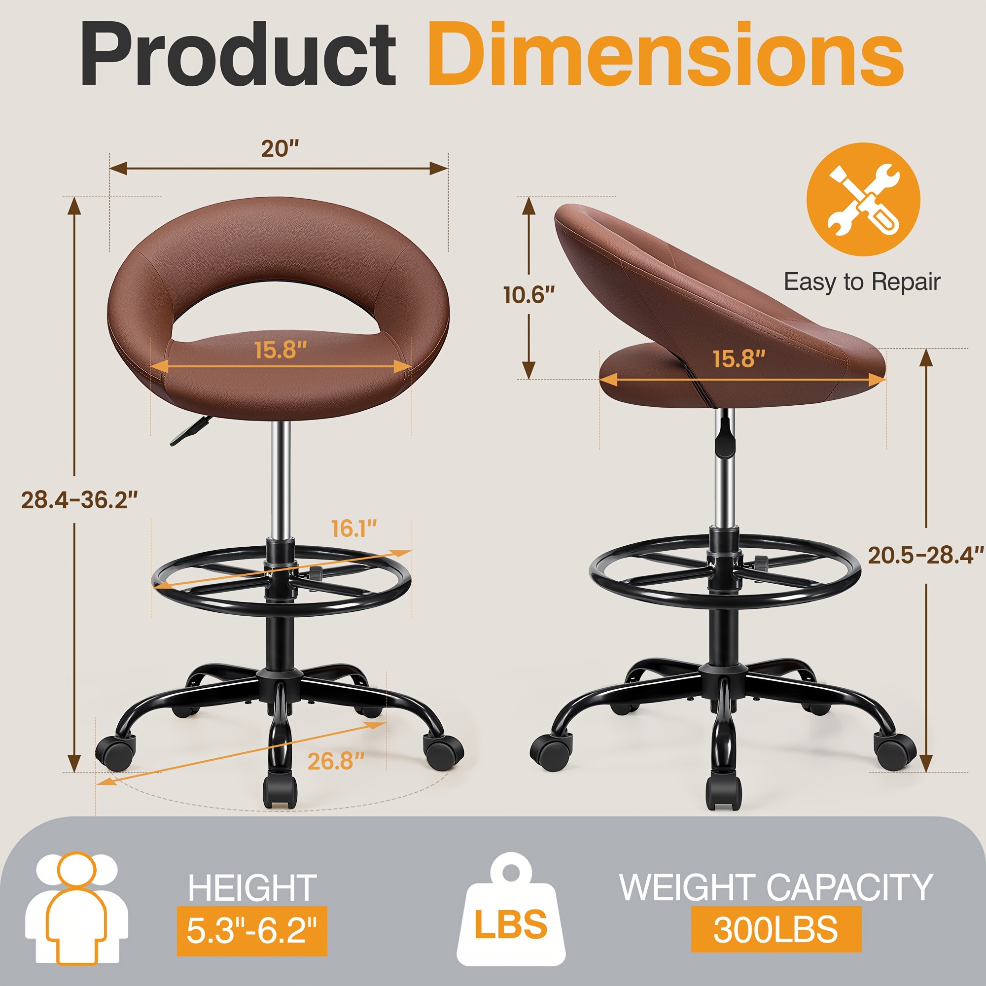 Ergonomic Drafting Chair - PU  - مراجعة Home Office Kitchen وسعره