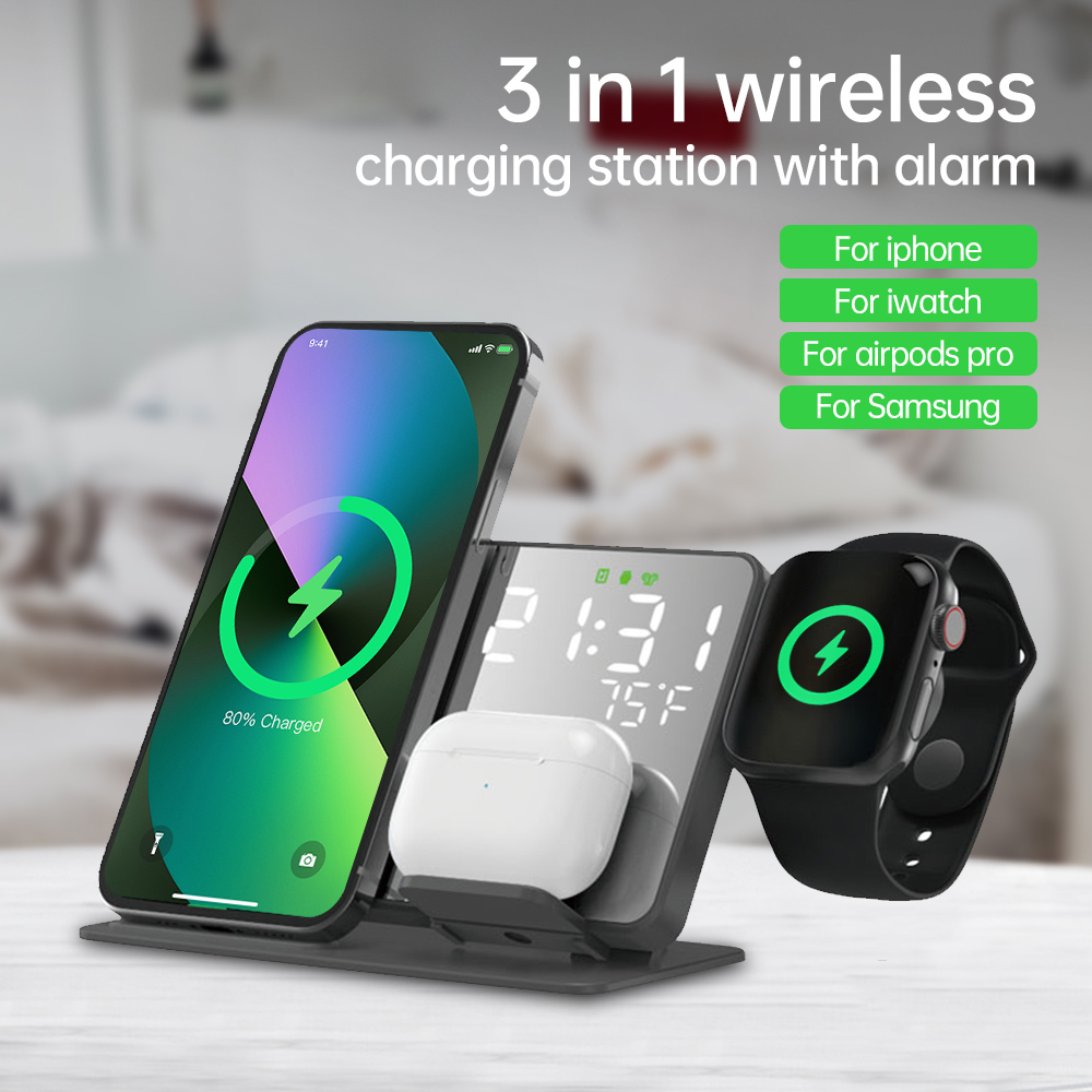 3 in 1 Wireless Charger For iP - مراجعة Led Desk Clock وسعره