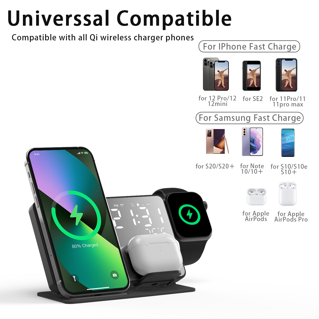 3 in 1 Wireless Charger For iP - مراجعة Led Desk Clock وسعره