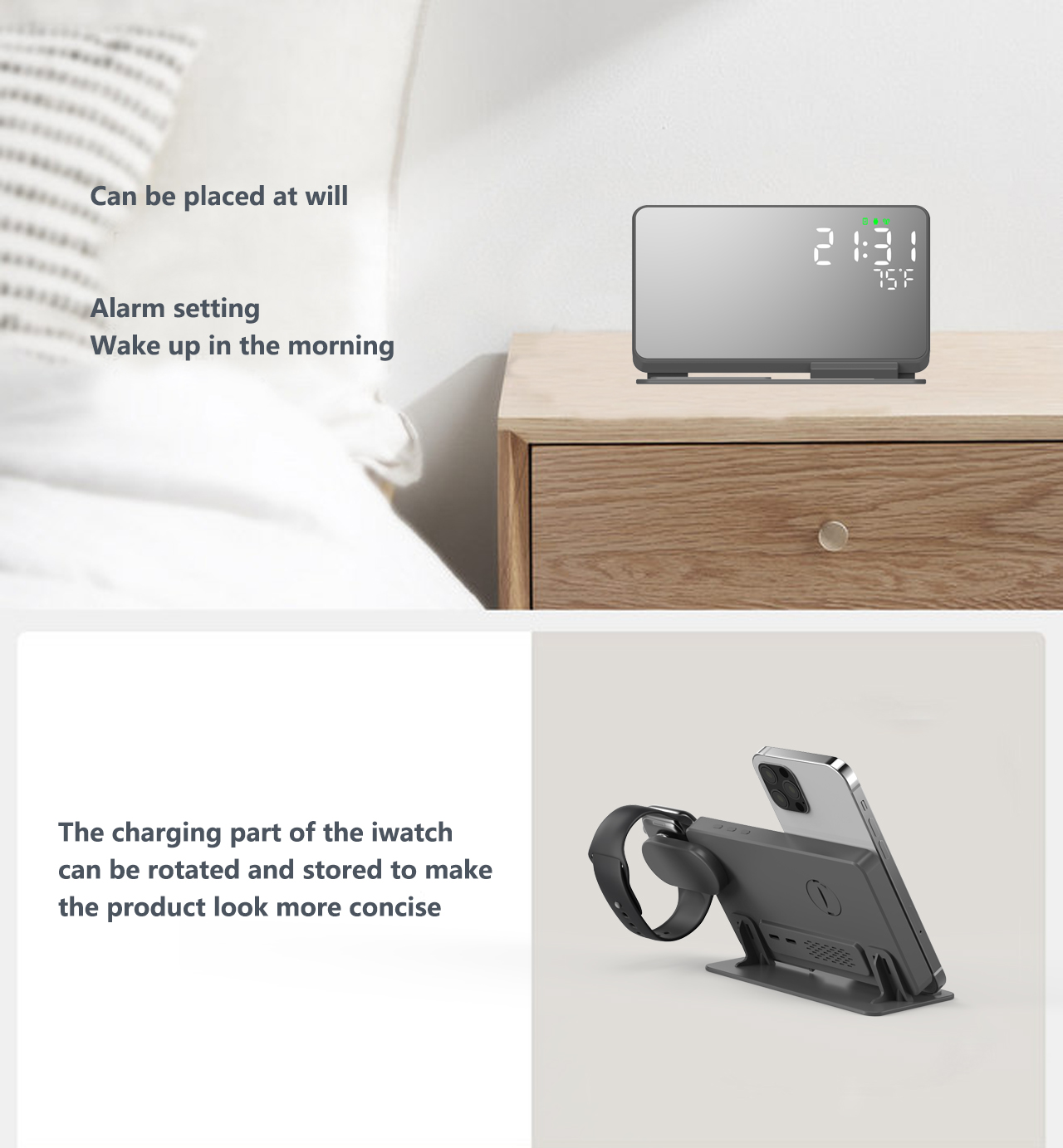 3 in 1 Wireless Charger For iP - مراجعة Led Desk Clock وسعره