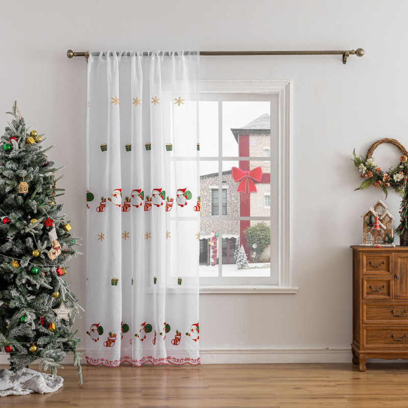 1PC White  Christmas Sheer Cur - مراجعة Home Office Rate وسعره