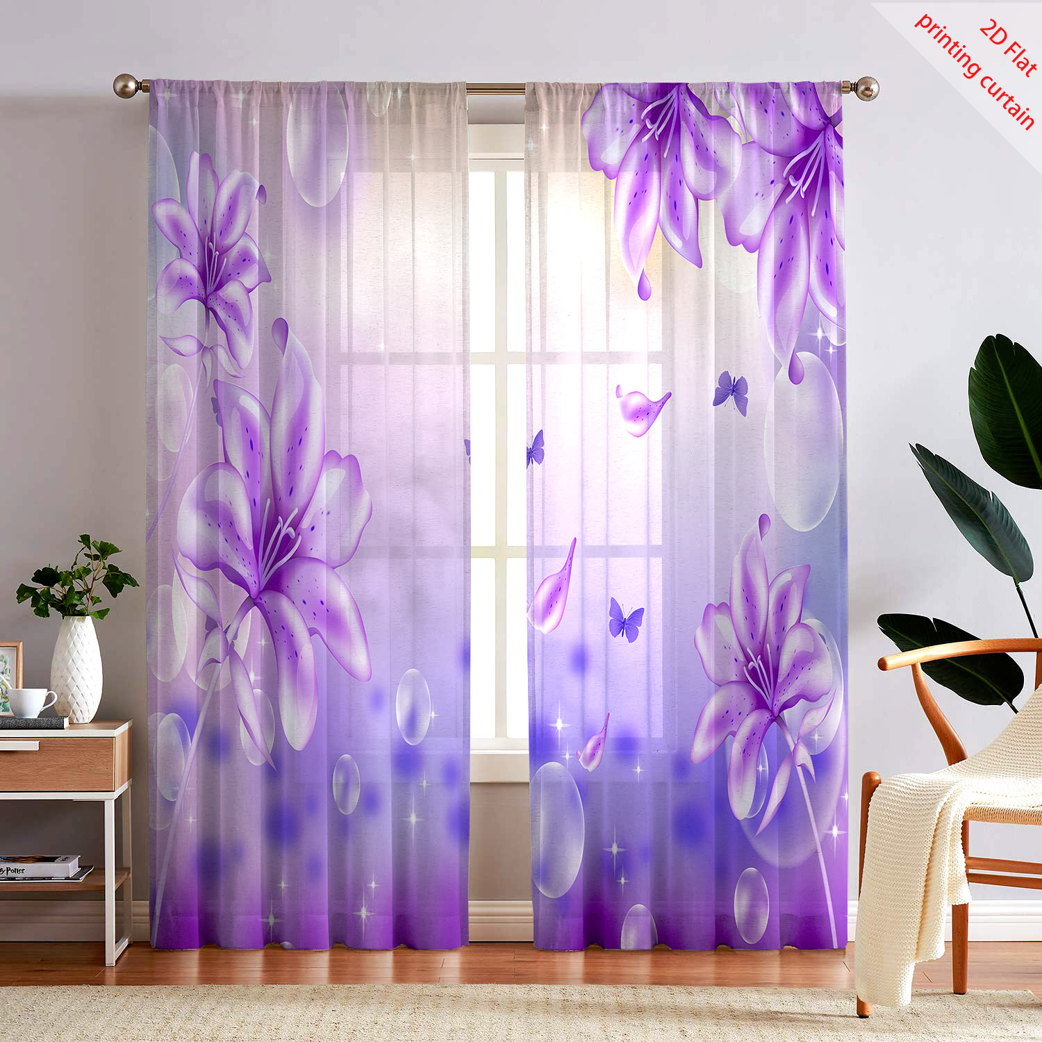 Purple flower printed transpar - مراجعة Home Office Rate وسعره