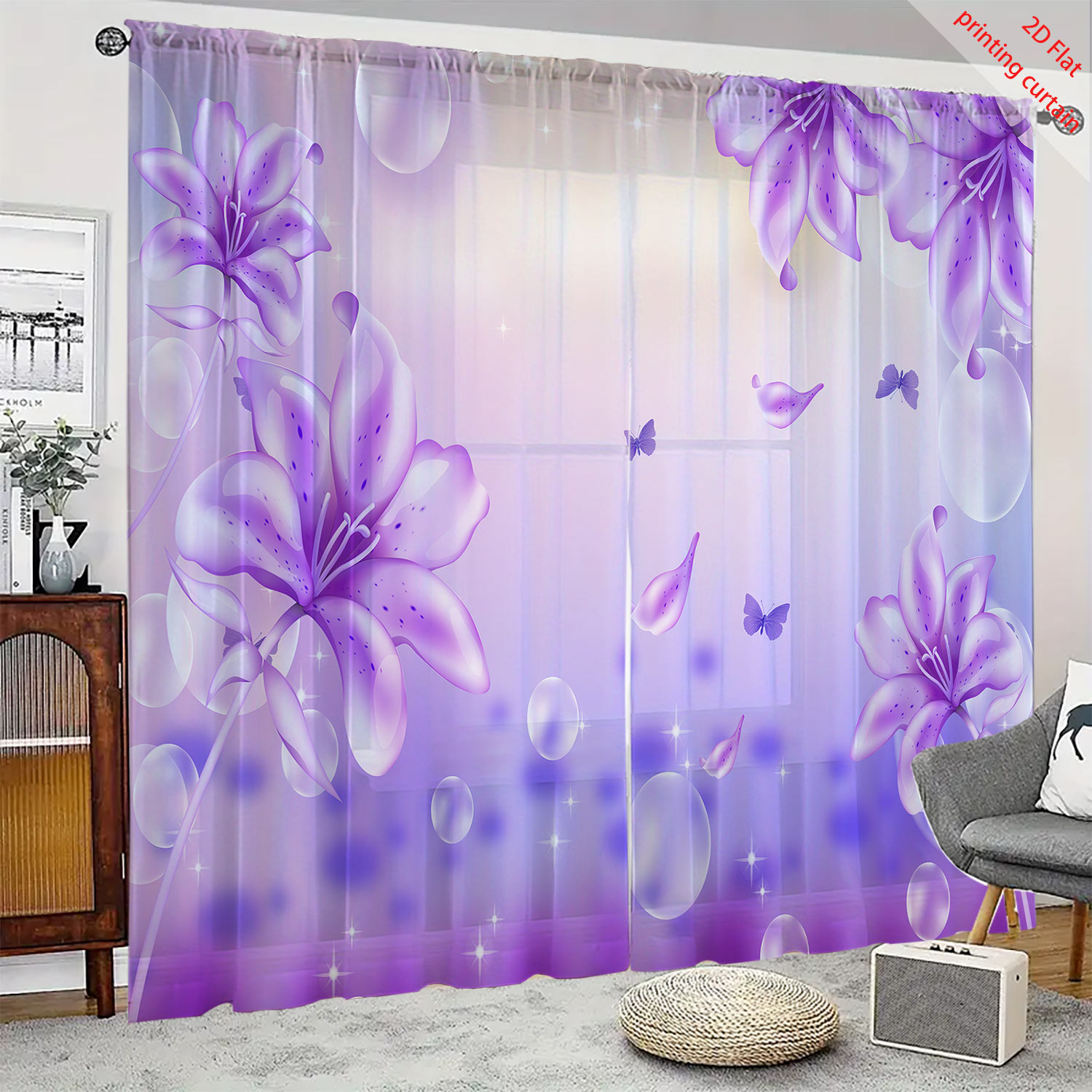 Purple flower printed transpar - مراجعة Home Office Rate وسعره