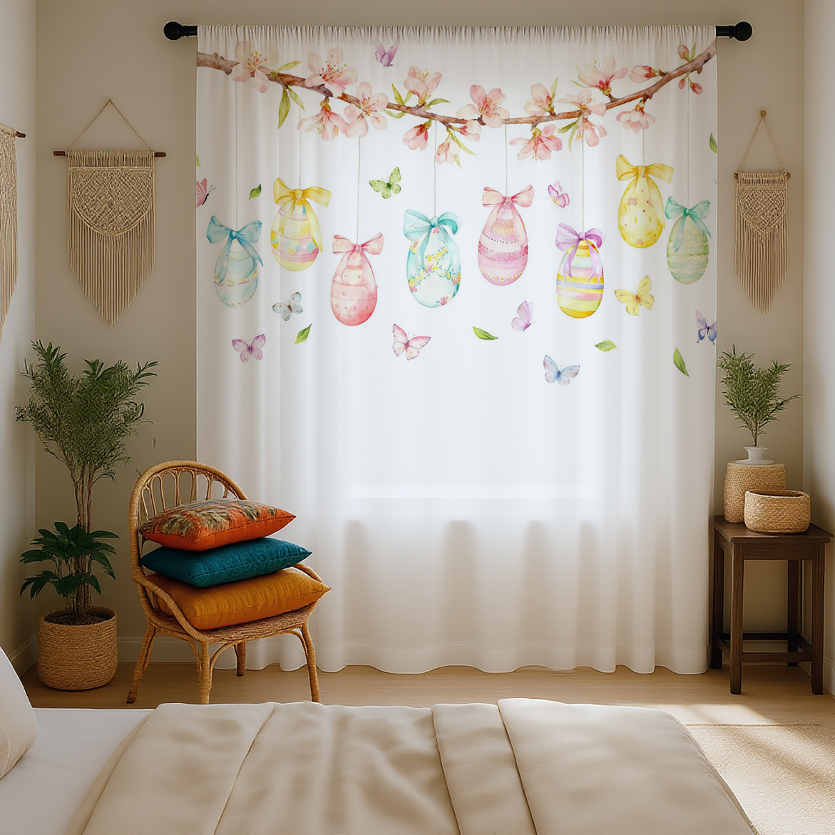 1PC Easter Egg Sheer Curtain - - مراجعة Home Office Rate وسعره