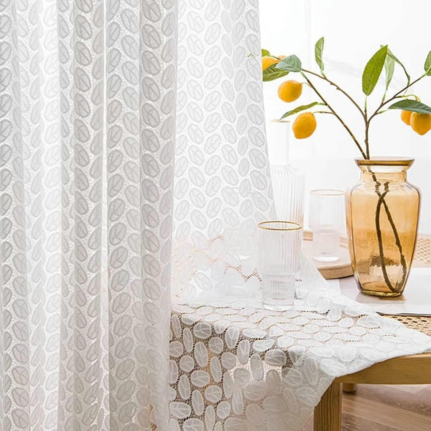 2PCS white leaf lace curtain,  - مراجعة Home Office Rate وسعره