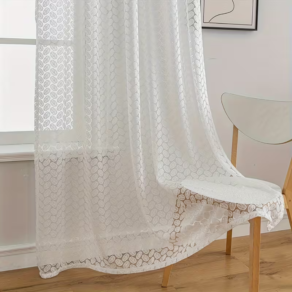 2PCS white leaf lace curtain,  - مراجعة Home Office Rate وسعره