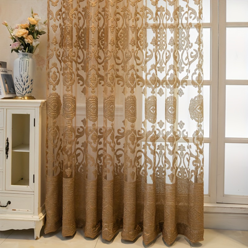 1pc Khaki 3D Embossed Sheer Cu - مراجعة Home Office Rate وسعره