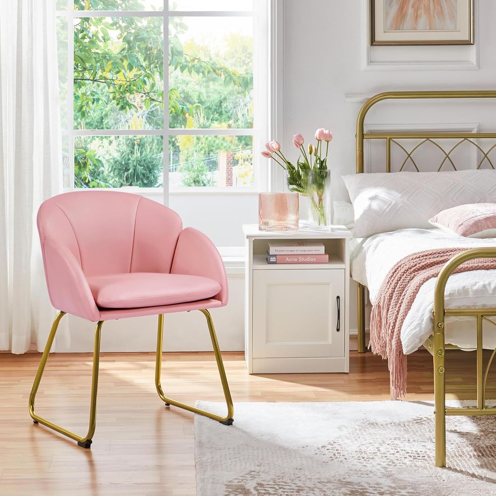 Pink PU Leather Vanity Chair w - مراجعة Home Office Kitchen وسعره