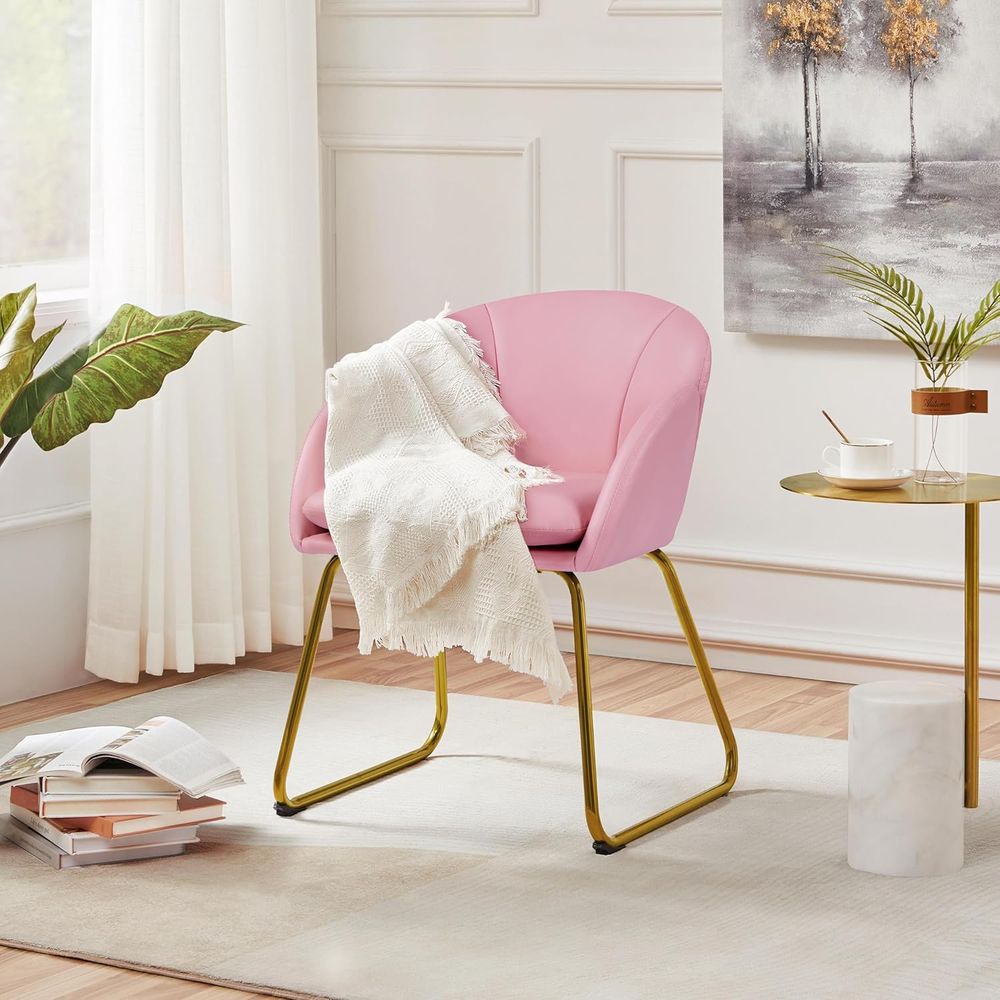 Pink PU Leather Vanity Chair w - مراجعة Home Office Kitchen وسعره