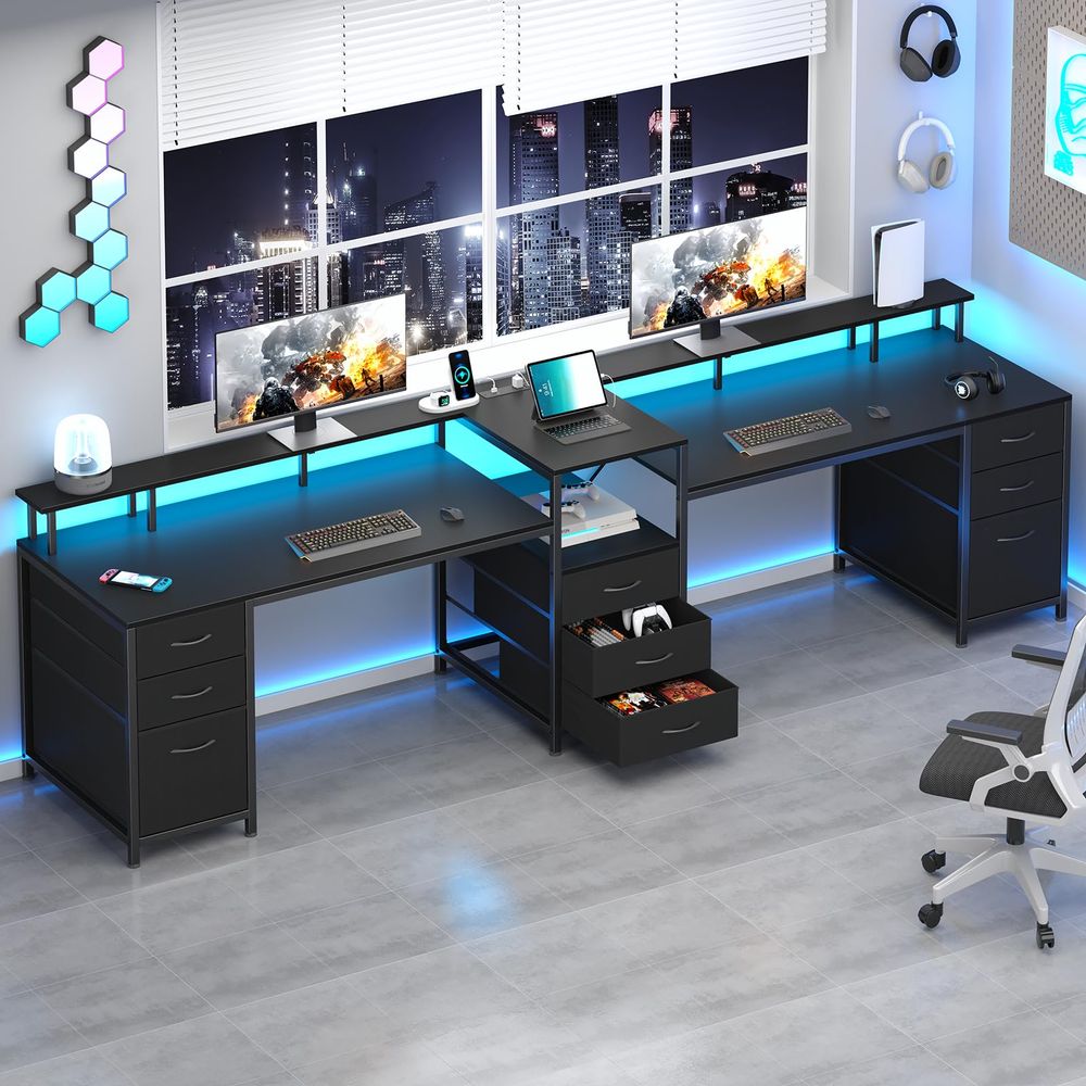 98.4 Long Computer Desk with 9 - مراجعة Home Office For Two وسعره